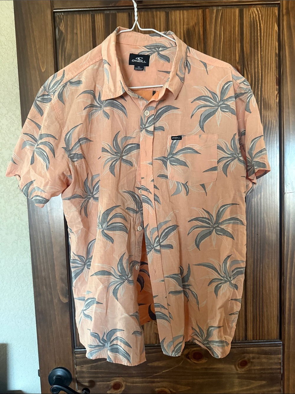 O'Neill Peach Short Sleeve Palm Print Button-Down Shirt